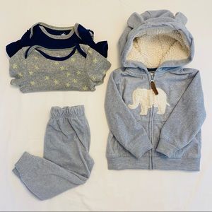 4-Piece 12M Set: Fleece Jacket & Pants & Onesies